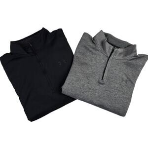 Mens Under Armour Half Zip Pullover Lot Size XL Loose Cold Gear Black Gray